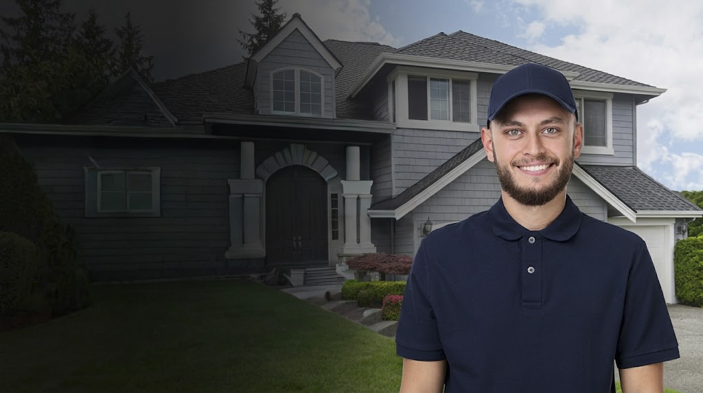 House exterior with a technician